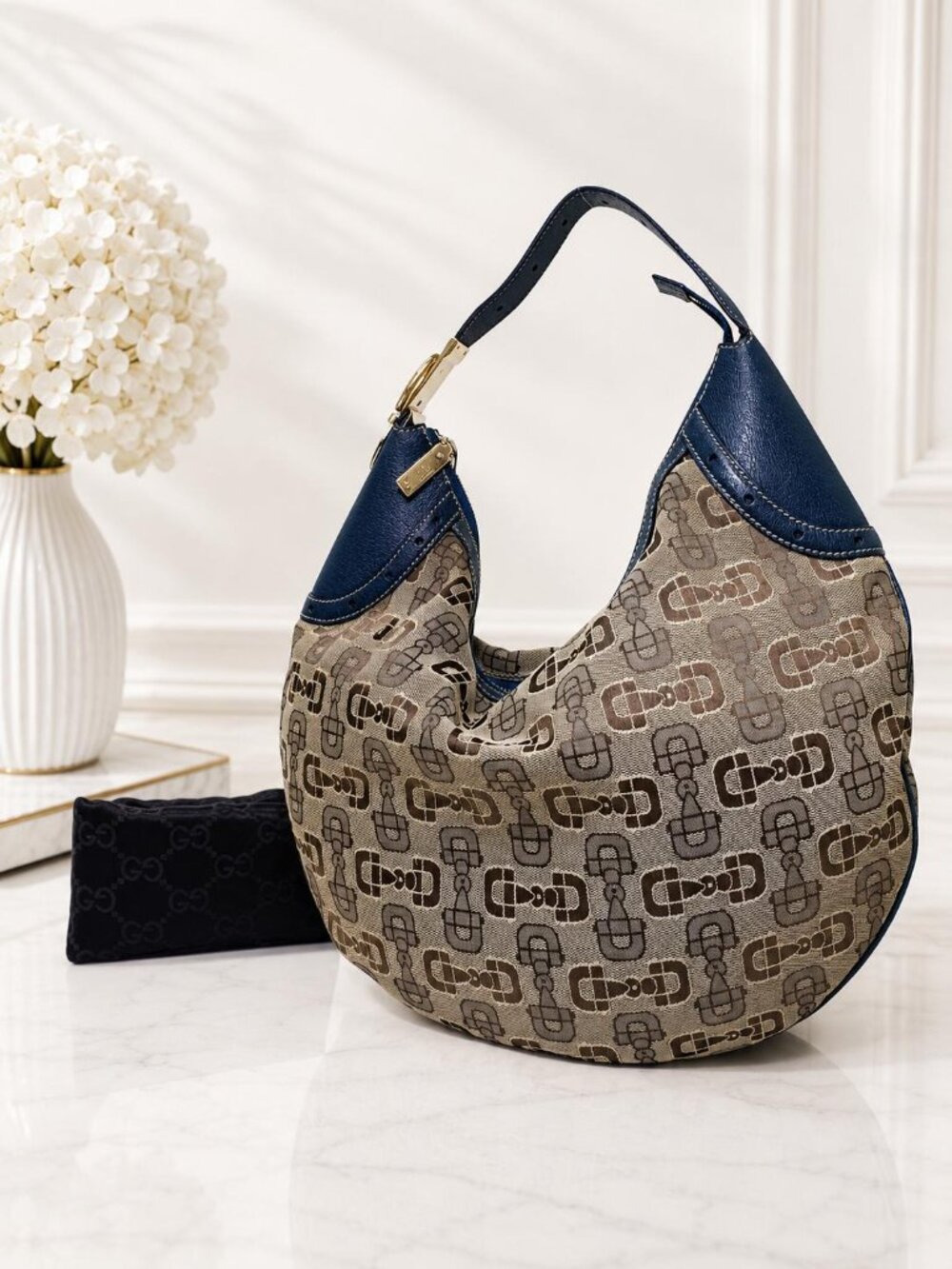 Authentic Gucci Horsebit Canvas Hobo Shoulder Bag